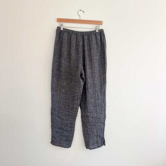 Flax By Jeanne Engelhart Linen Black Checked Pattern Textured Pull On Pants - Picture 2 of 9